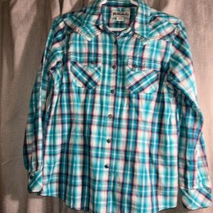 Ariat Real Western Turquoise Plaid Button-Up Shirt
